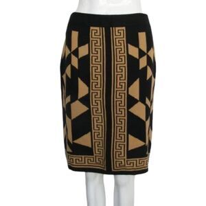 MELISSA PAIGE Knit Skirt, M, Greek keys, Black/camel, Washable Acrylic